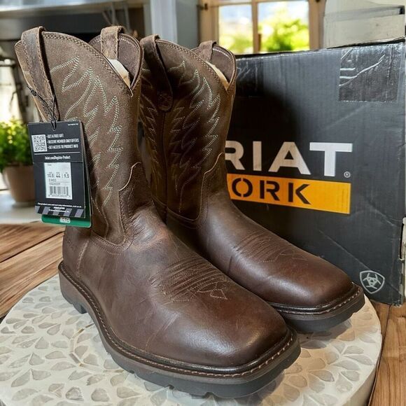 Ariat Men's Groundbreaker Wide Square Toe Regular Work Boots Brown Size 10.5 D - Picture 2 of 16